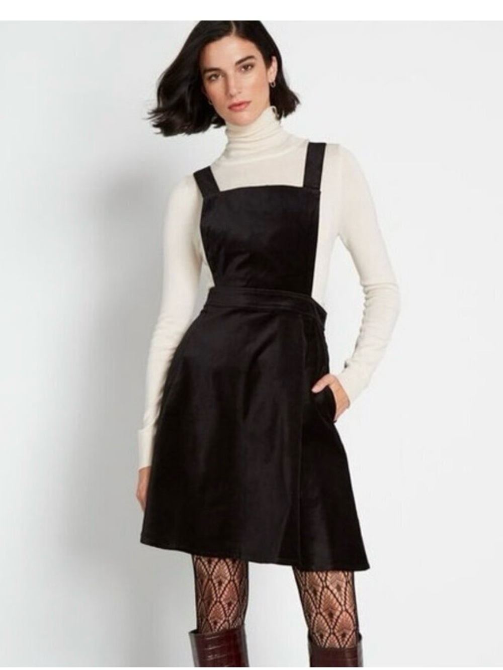 Modcloth Cupcake Consultant Black Velvet Overall Dress